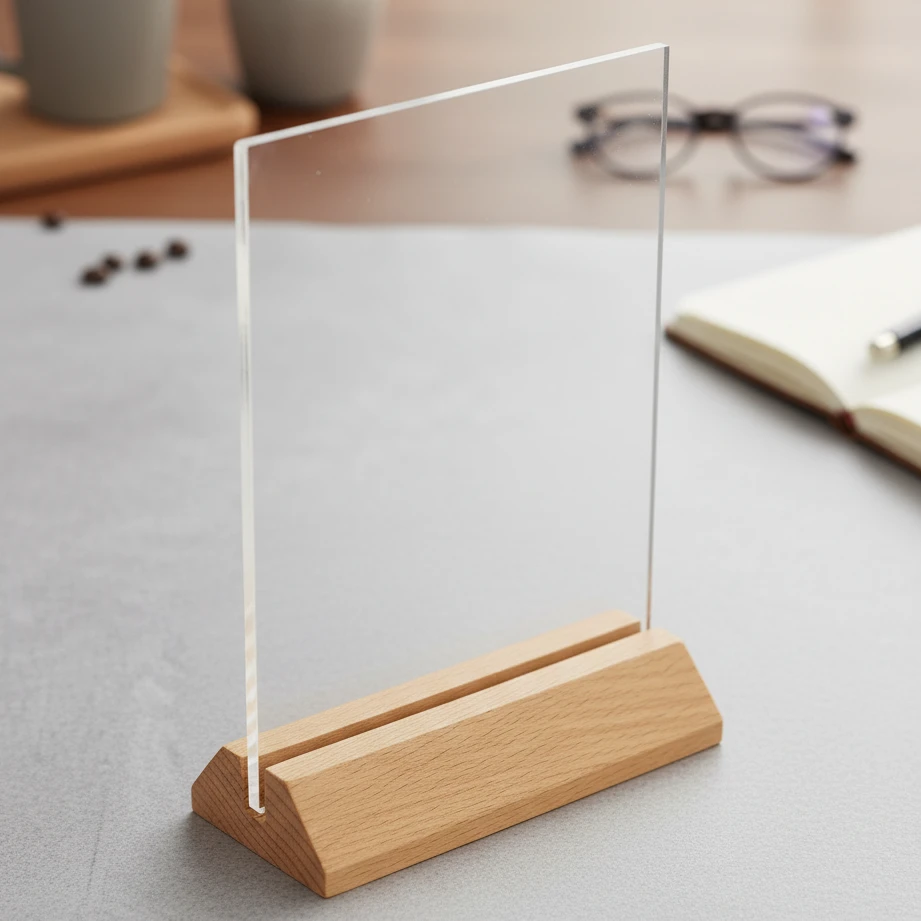 Table standees-Wooden Base Acrylic Table Talkers A6 12 Table Standees