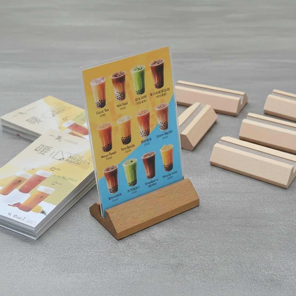 Table standees-Wooden Base Acrylic Table Talkers A6 3 Table standees-Wooden Base Acrylic Table Talkers A6 - Image 3