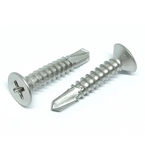 a close up of a flat head self-drilling screw