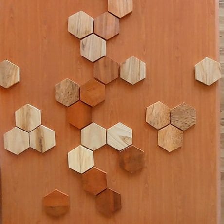COLOURED WOOD PIECES WALL BRANDING DESIGN