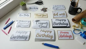 an assortment of vinyl Stickers and decals on a table