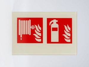 fire extinguisher and hose reel signage combined