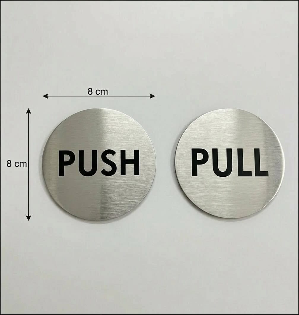 Push and pull signs in brushed silver ACM