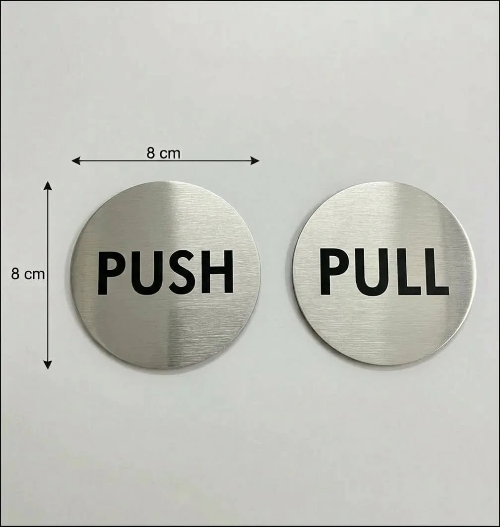 Push and pull signs in brushed silver ACM