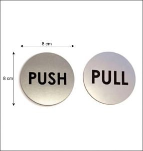 Push and pull signs in matt silver ACM